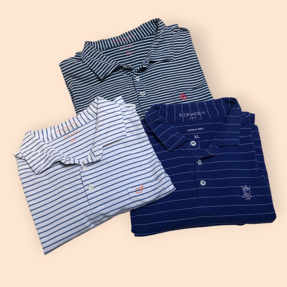 B.DRADDY Golf Polo Shirts Bundle 3pc Multicolored Striped Polos USA Mens XL